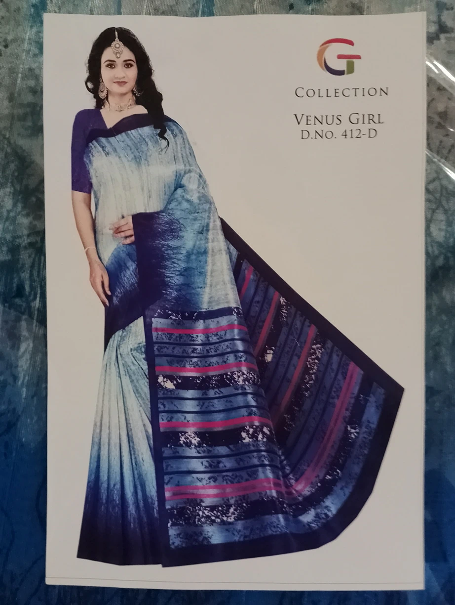 Cotton Silk Elegant Striped Saree - Venus Girl - Blue Navy Mix